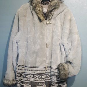 NuAge Women's Hooded Winter Coat with Faux Fur Trim & Moose Pattern Size XL